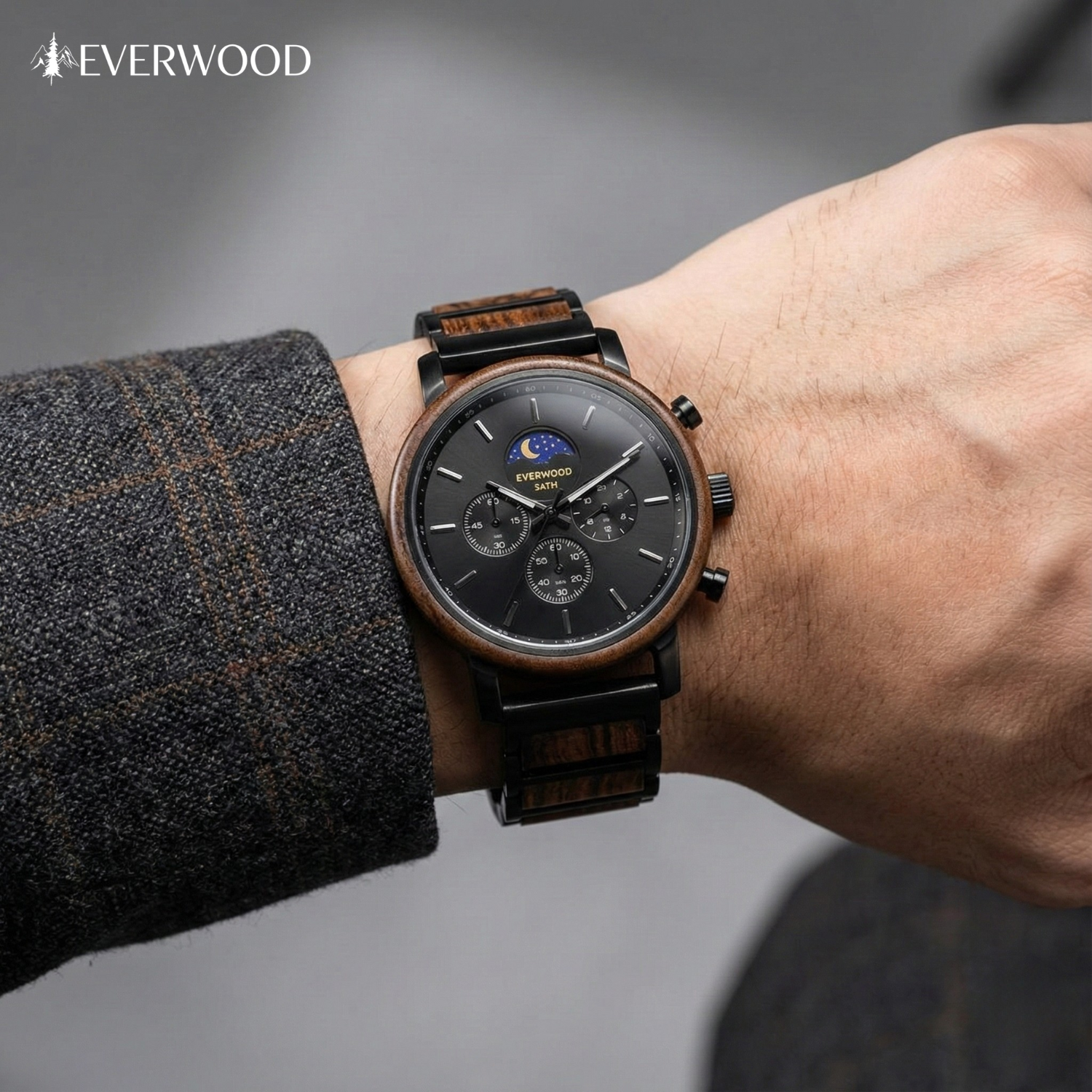 EverWood™ - Moon Phase Tigerwood Chronograf 44mm
